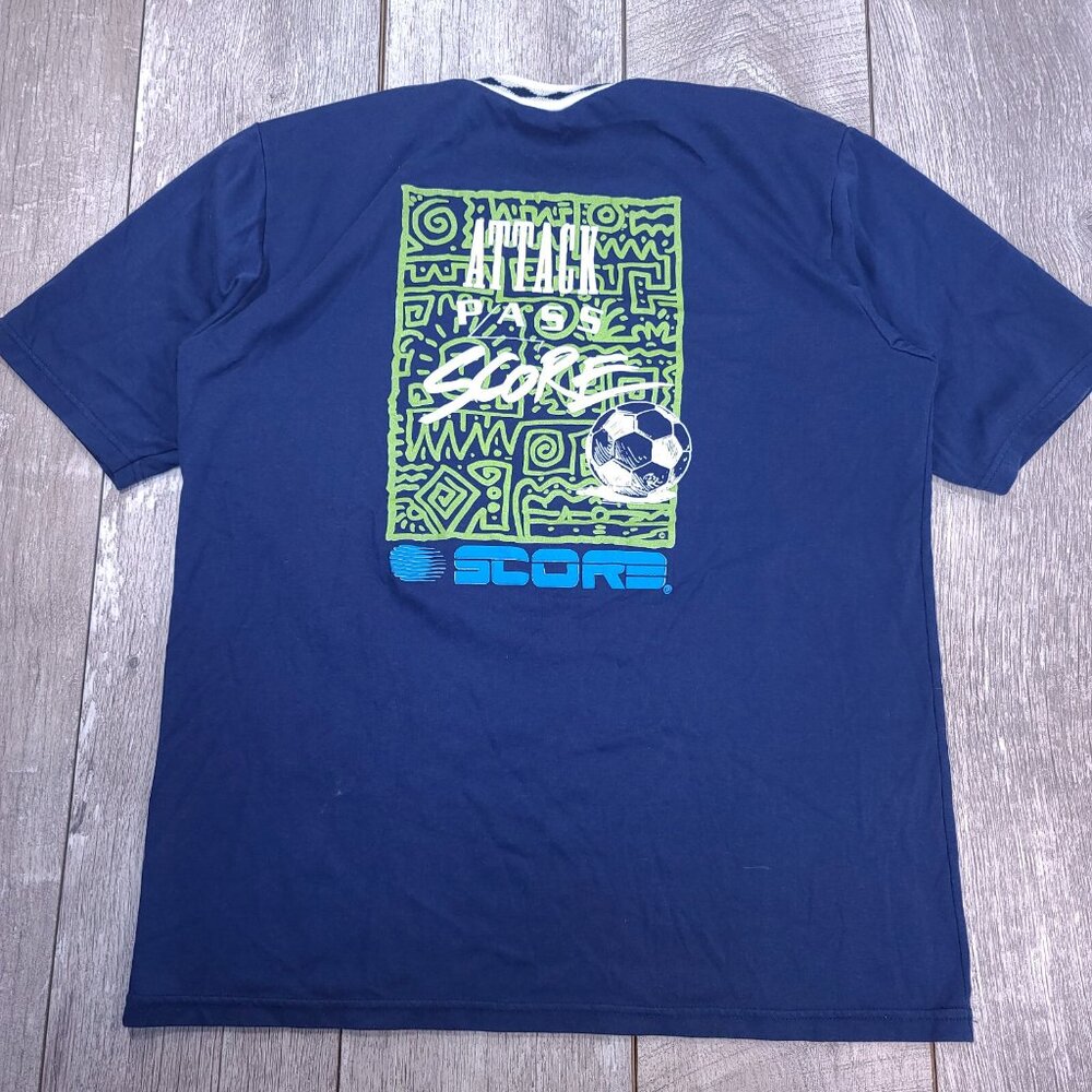 Vintage Score Shirt Mens XL Blue Canada Soccer Blue Short Sleeve T-Shirt Top